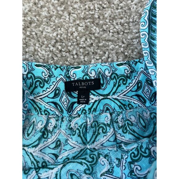 Talbots Linen Square Neck Top Sleeveless Blue Boho Beachy Coastal Large Petite - Picture 7 of 10
